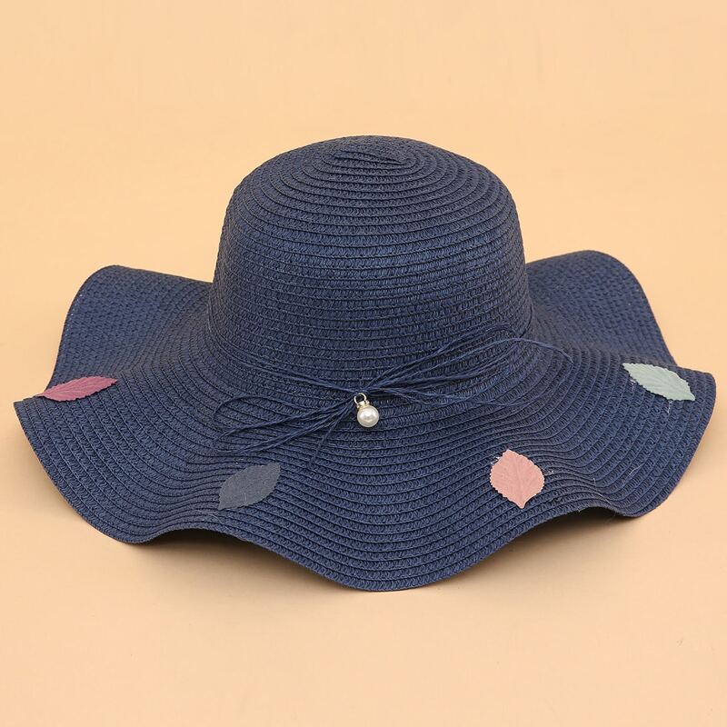 

Leaf Scallop Straw Hat, Navy blue