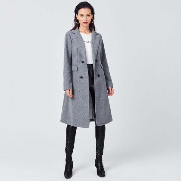

Double Breasted Lapel Collar Overcoat, Grey