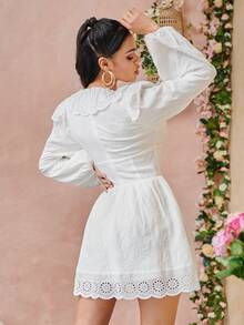 SHEIN Vestido schiffy ribete fruncido - Blanco - Ver 2