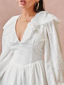 SHEIN Vestido schiffy ribete fruncido - Blanco - Ver 3