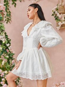SHEIN Vestido schiffy ribete fruncido - Blanco - Ver 4