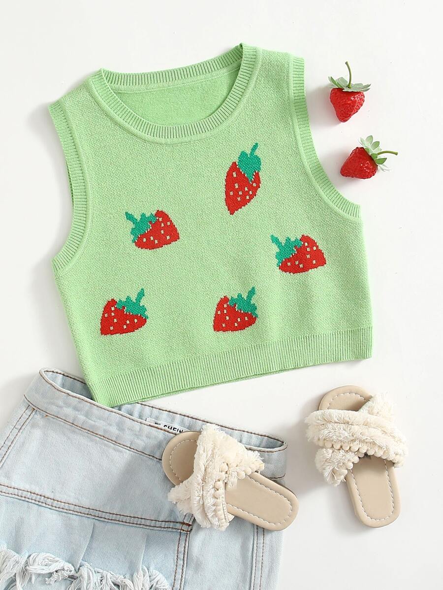 SHEIN Chaleco de punto con patrón de fresa - verde menta - Ver 1