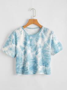 四四方方紮染水洗T恤 - 藍白色 - 查看 1