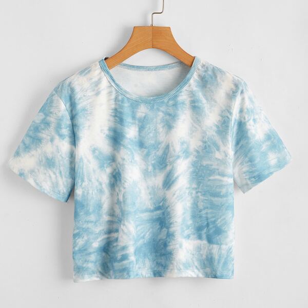 

Boxy Tie-Dye Wash Tee, Blue and white