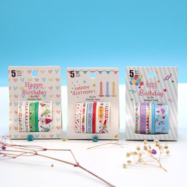 

5rolls Birthday Pattern Random Decorative Tape, Multicolor