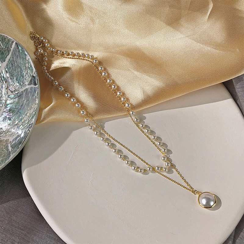 

Faux Pearl Layered Necklace, White