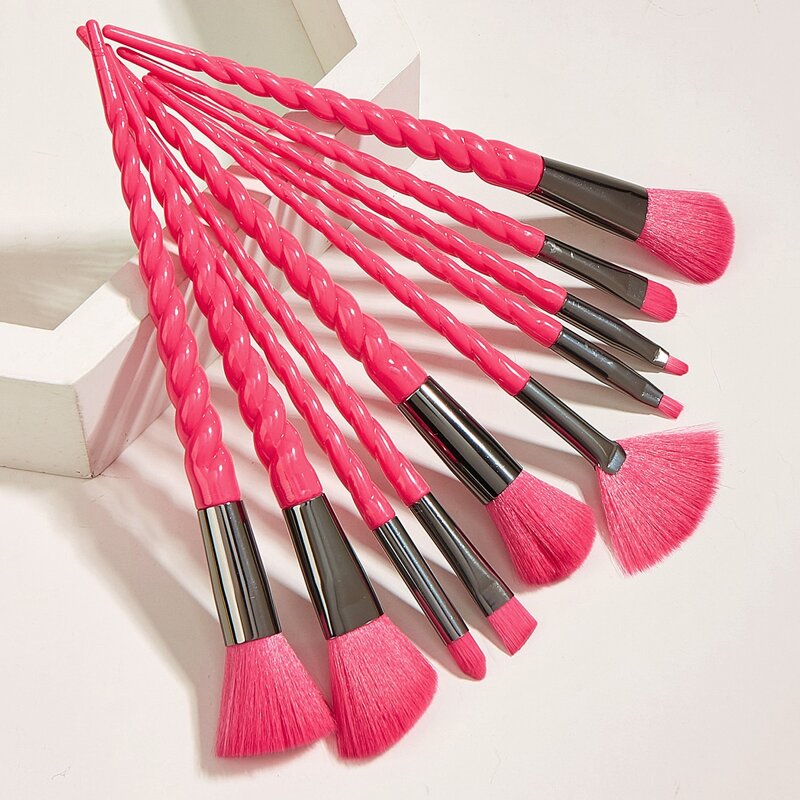 

10pcs Spiral Handle Makeup Brush, Hot pink