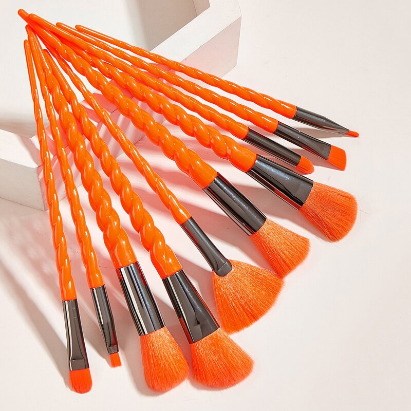 

10pcs Spiral Handle Makeup Brush, Orange