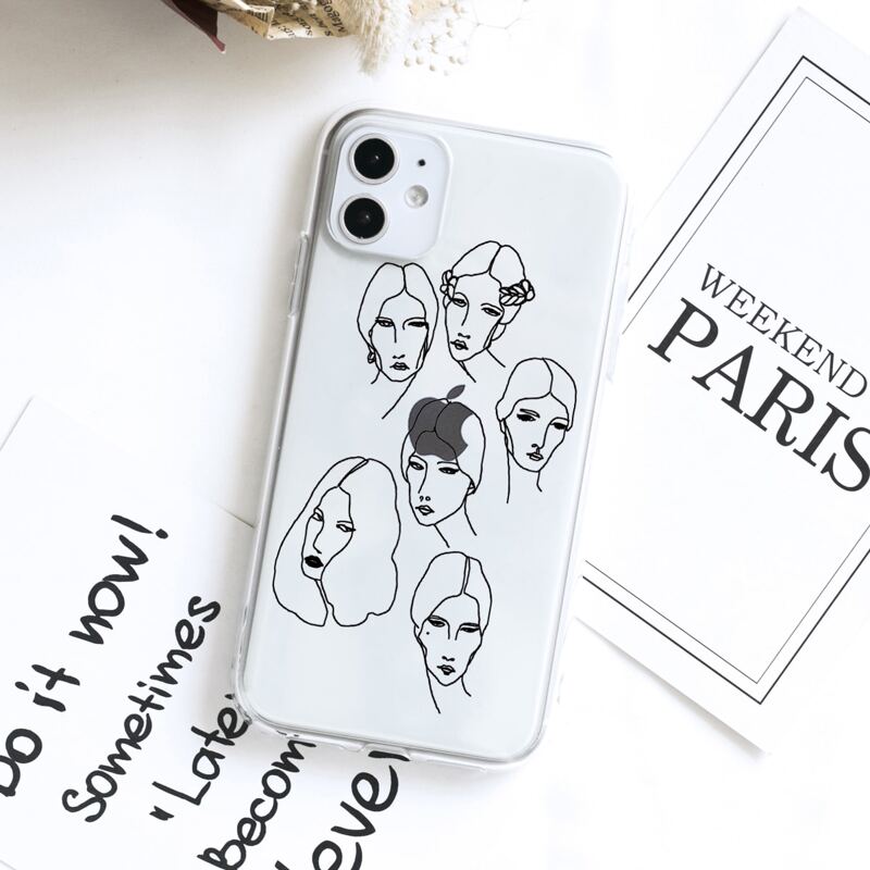 

Line Figure Print iPhone Case, Black