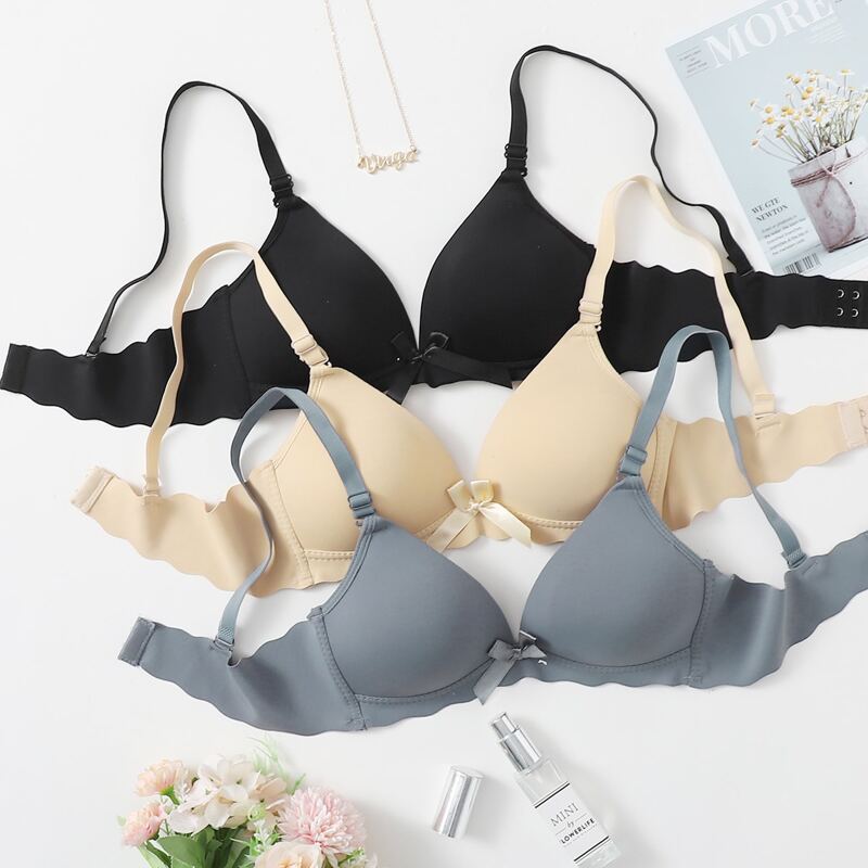 

3pack Solid Bow Bra Set, Multicolor