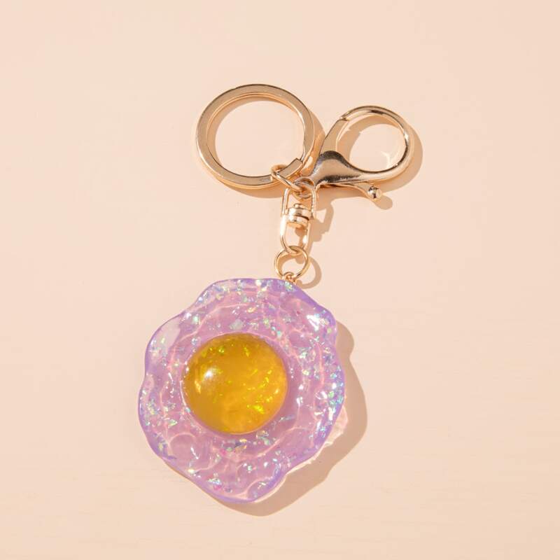 

1pc Glitter Fried Egg Keychain, Lilac purple