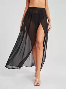 SHEIN Unity Váy cắt màu trơn Gợi cảm - màu đen - Xem 1