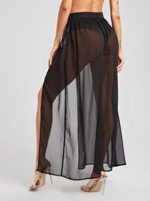 SHEIN Unity Váy cắt màu trơn Gợi cảm - màu đen - Xem 2