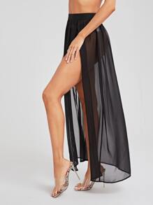 SHEIN Unity Váy cắt màu trơn Gợi cảm - màu đen - Xem 5