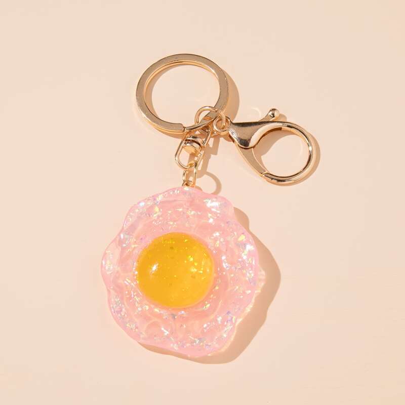 

1pc Glitter Fried Egg Keychain, Baby pink