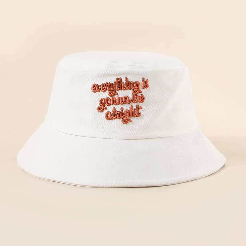 

Slogan Embroidery Bucket Hat, White
