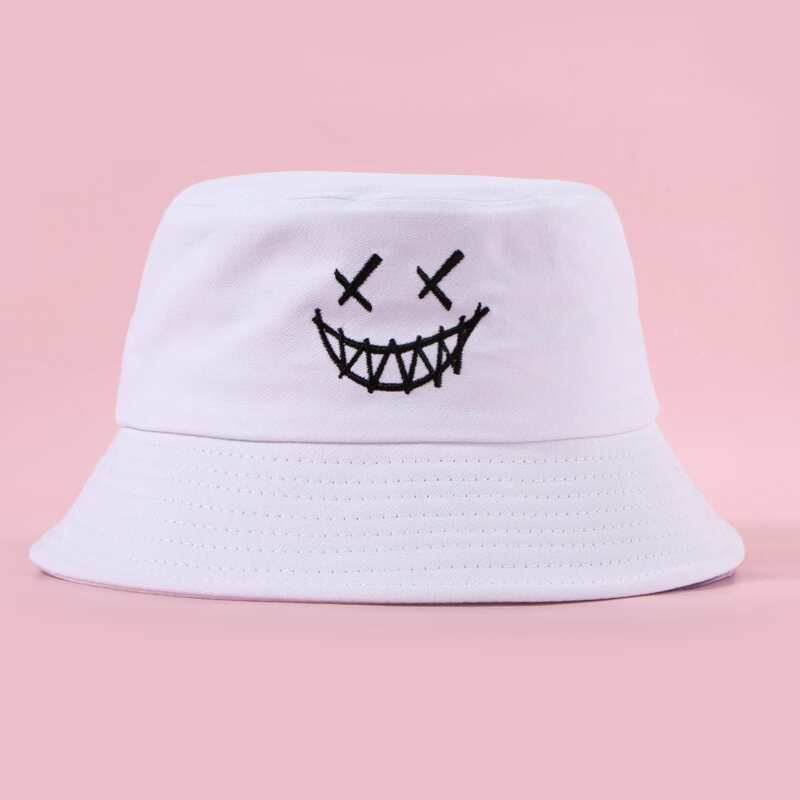 

Smile Embroidery Bucket Hat, White