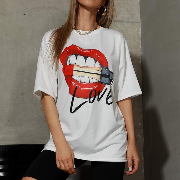 

Lip & Letter Graphic Tee, White