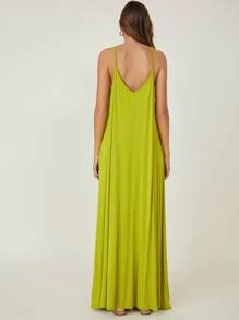 SHEIN BASICS Vestido de tirantes unicolor con bolsillo lateral - Verde Lima - Ver 2
