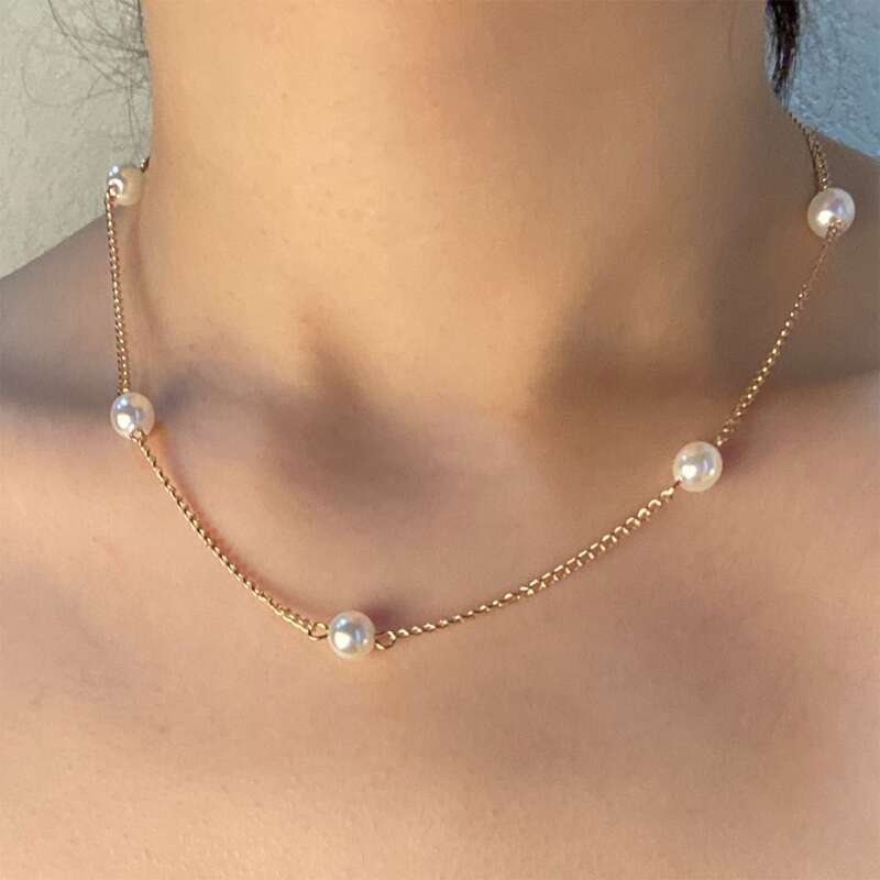 

Faux Pearl Chain Necklace, Gold