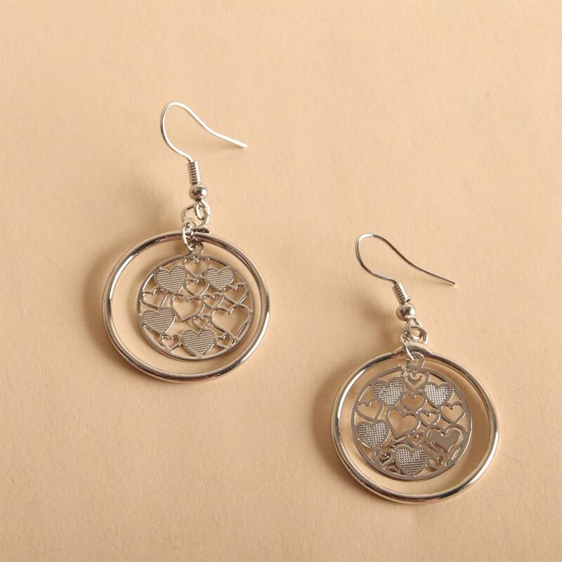 

Heart Coin Drop Earrings, Silver