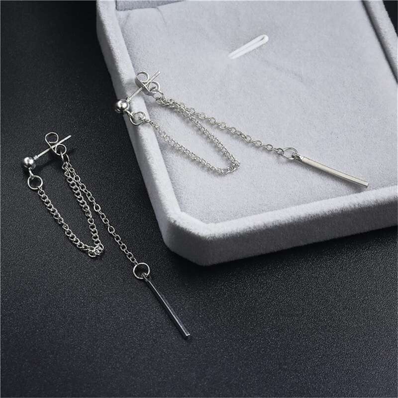 

Vertical Bar Chain Drop Earrings, Silver