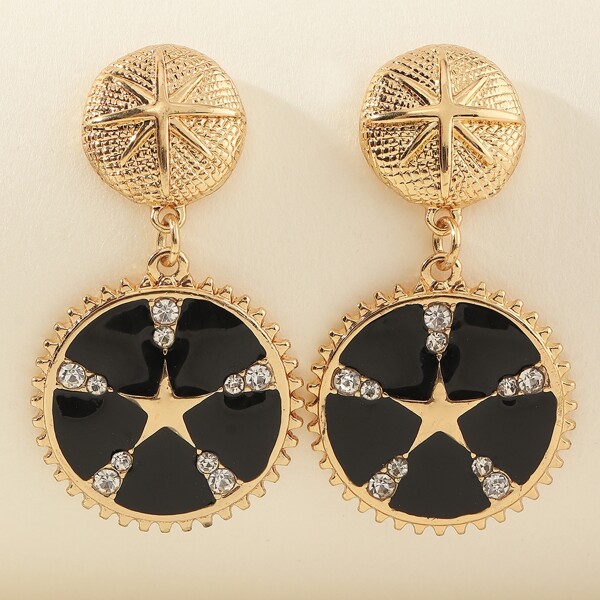 

Rhinestone Decor Round Drop Earrings, Black