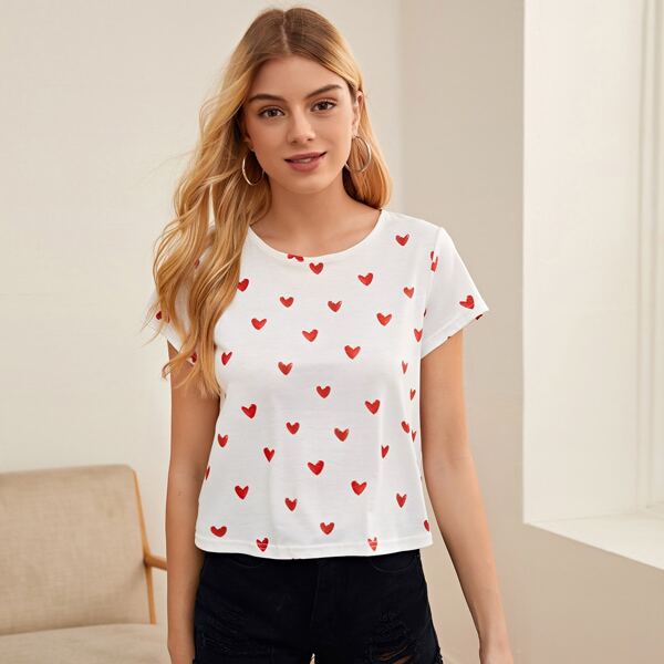 

Allover Heart Print Tee, White