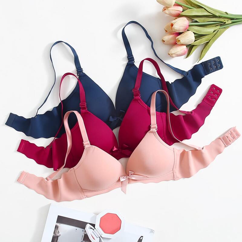 

3pack Solid Bow Bra Set, Multicolor