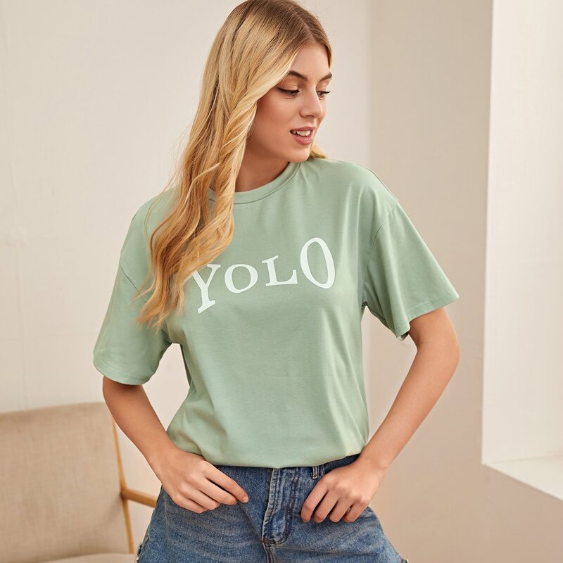 

Letter Graphic Drop Shoulder Lounge Tee, Mint green