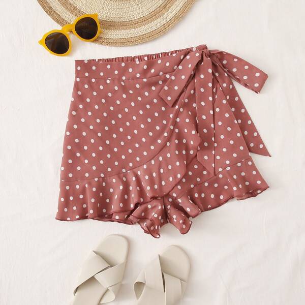 

Polka Dot Knot Side Skorts, Dusty pink