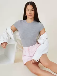 SHEIN BASICS Áo liền quần chặt màu trơn Cơ bản - Màu Xám nhạt - Xem 5