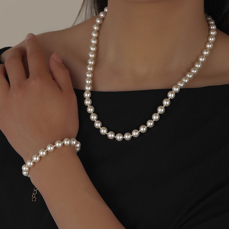 

Faux Pearl Beaded Necklace & Bracelet, Beige