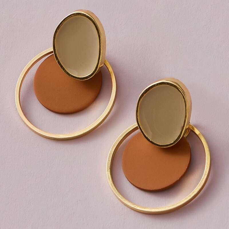 

Round Drop Earrings, Brown