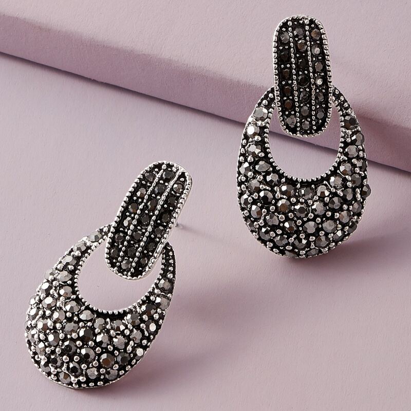 

Rhinestone Geo Drop Earrings, Black