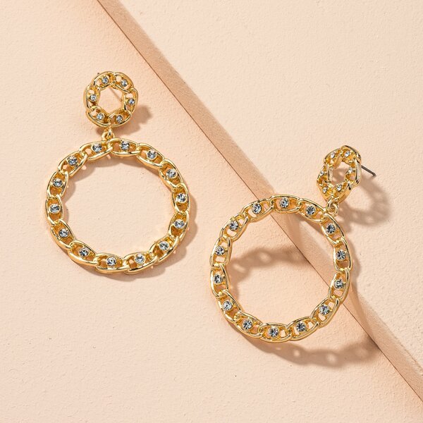 

Rhinestone Decor Round Drop Earrings, Gold