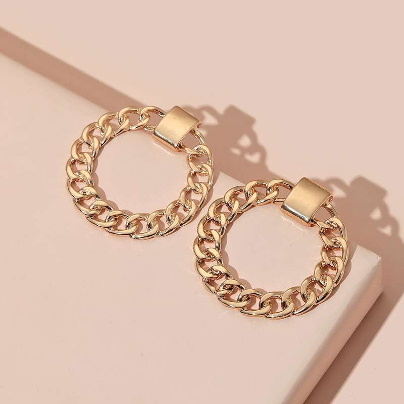 

Chain Design Stud Earrings, Gold