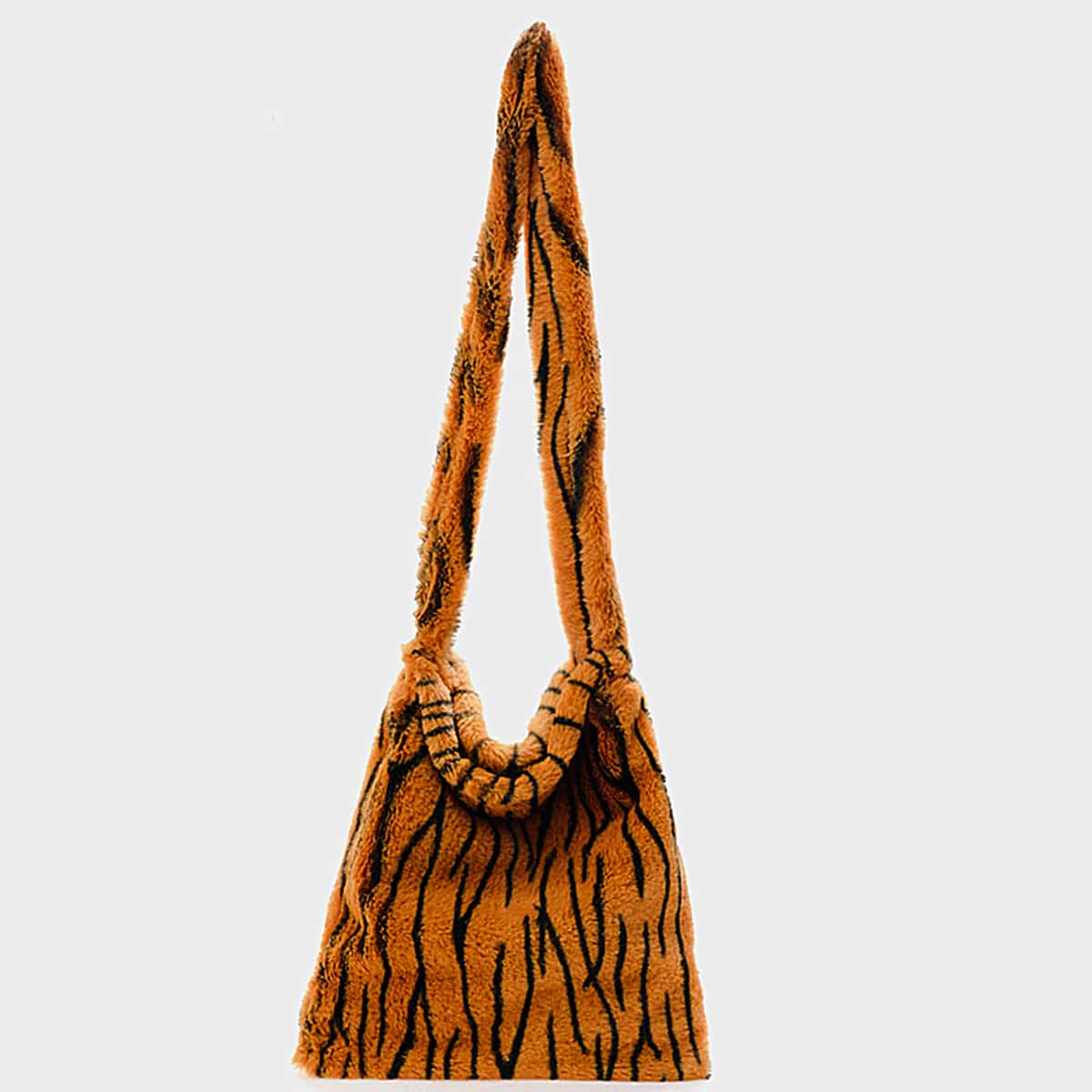 

Tiger Striped Fluffy Crossbody Bag, Brown