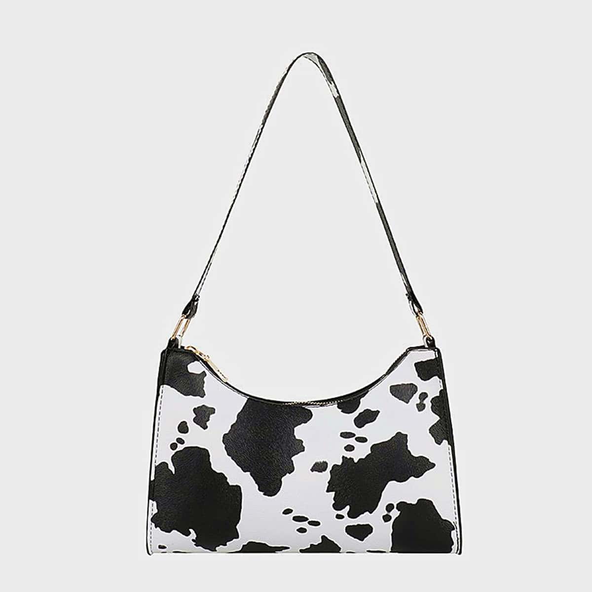 

All Over Print Baguette Bag, Black and white