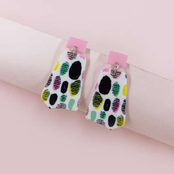 

Color Block Geometric Drop Earrings, Multicolor