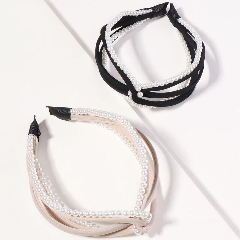 

2pcs Faux Pearl Beaded Hair Hoop, Multicolor