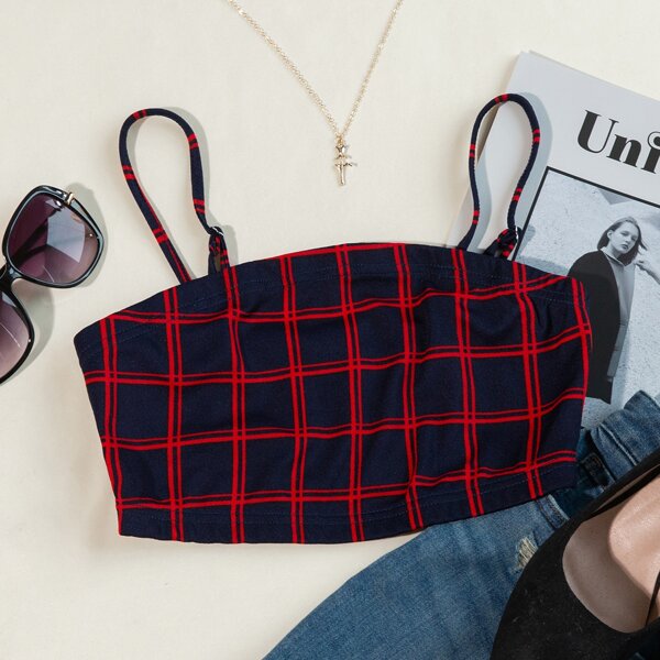 

Plaid Crop Cami Top, Navy blue