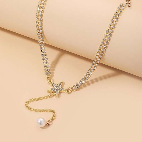 

Rhinestone Star Decor Y-lariat Necklace, Gold