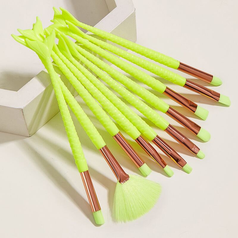 

10pcs Neon Lime Fish Tail Design Makeup Brush