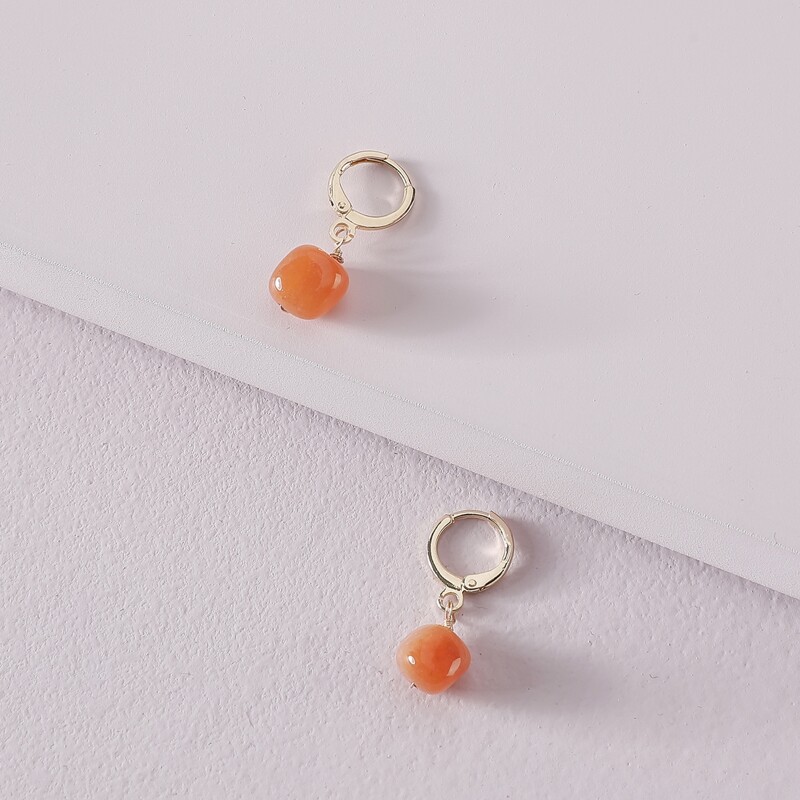 

Stone Charm Drop Earrings, Orange