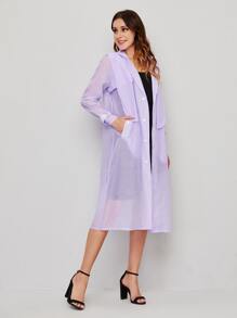 Mulvari Lapel Collar Sheer Mesh Belted Coat With Hoodie - Lilac Purple - View 5