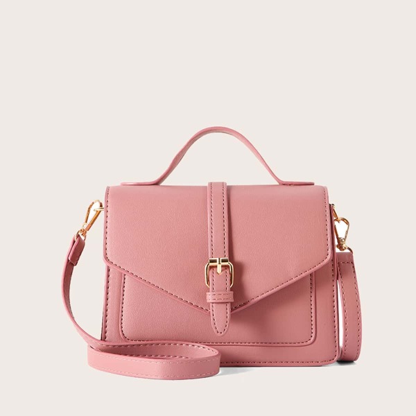 

Buckle Decor Satchel Bag, Pink