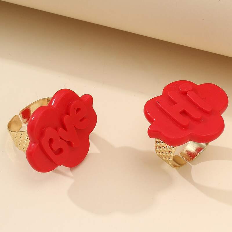 

2pcs Letter Design Cuff Ring, Red