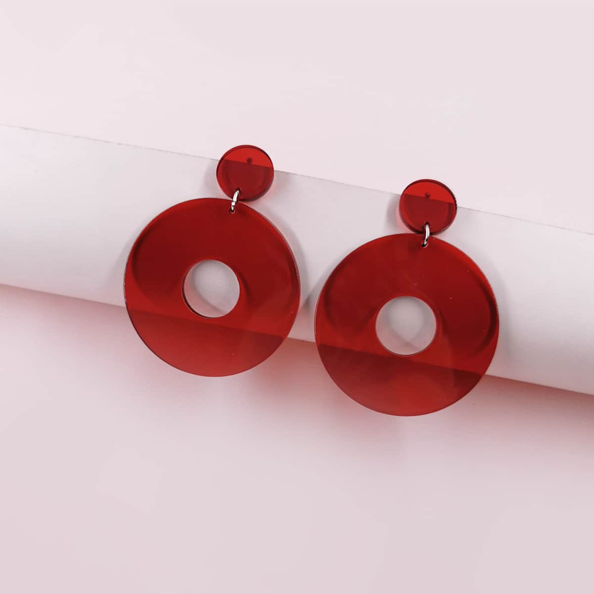 

Round Drop Earrings, Red