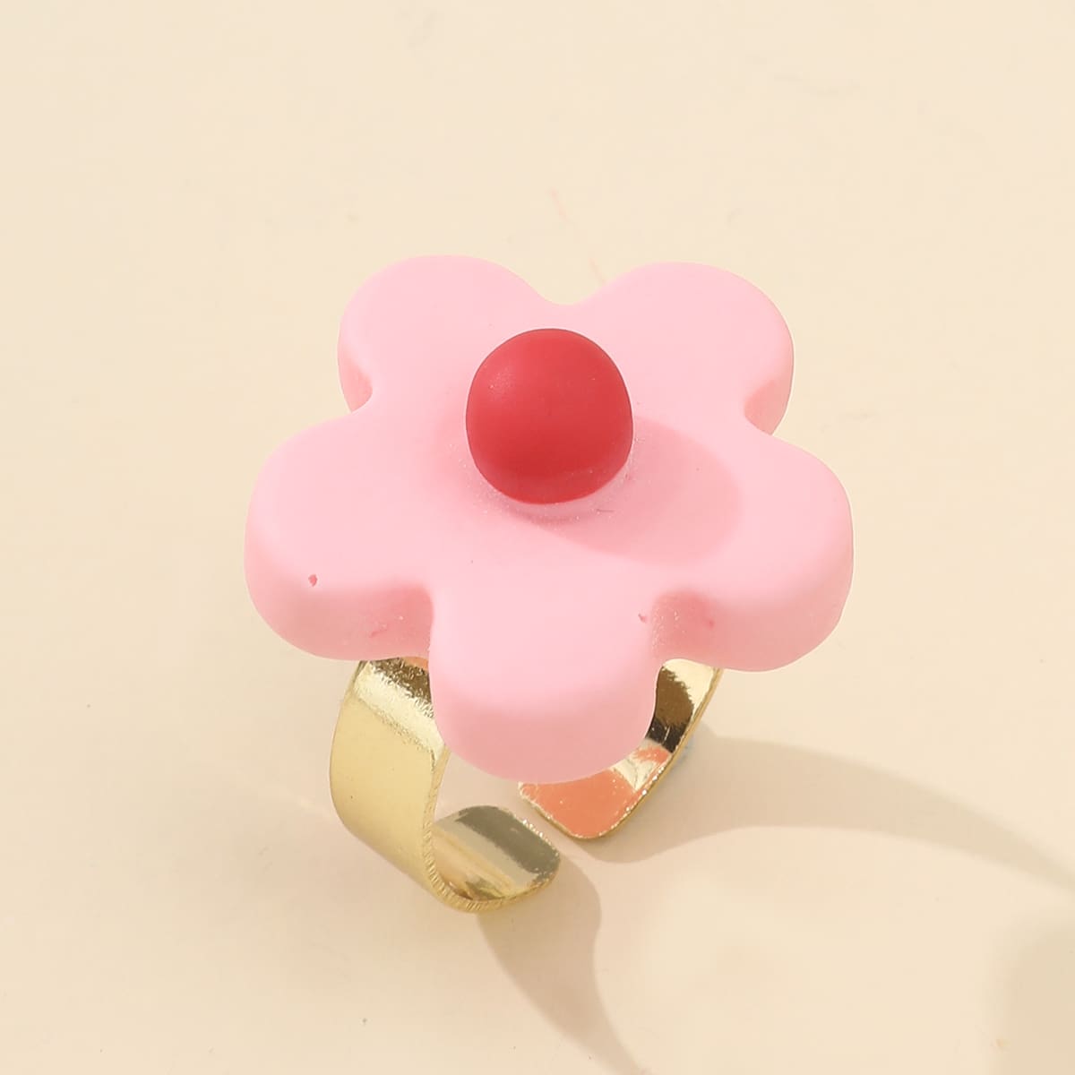 

Flower Decor Cuff Ring, Pink